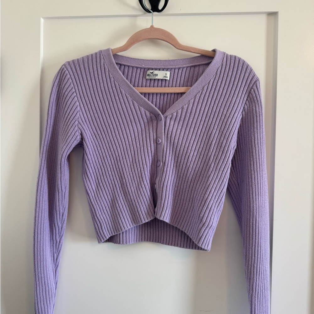 Hollister Lilac Ribbed V-Neck Cropped Cardigan